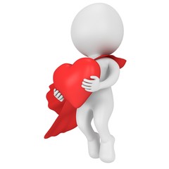 Brave superhero in love with big red heart