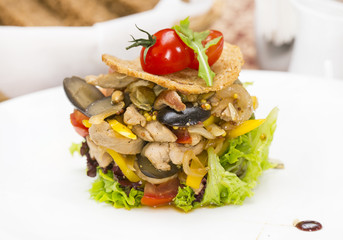 warm salad of vegetables and meat