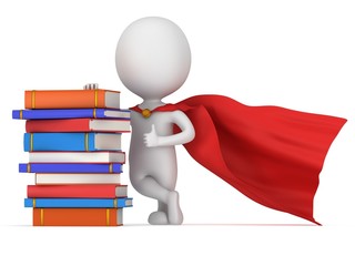 Brave superhero student with red cloak