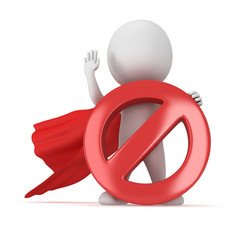 3d man - brave superhero with forbidden sign
