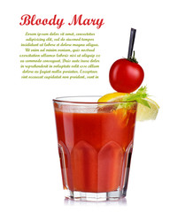 Bloody mary cocktail isolated on white background. Top garnished