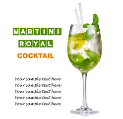 Alcohol cocktail (Hugo) with lime and mint isolated