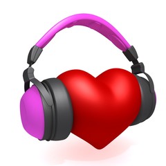Fototapeta na wymiar Headphones and heart 3d illustration