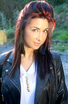 Beautiful Woman With Red Streaks In Her Hair