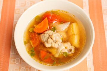 Chicken soup with vegetables.