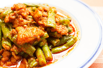 Pork fried lentils with spicy and herbs.