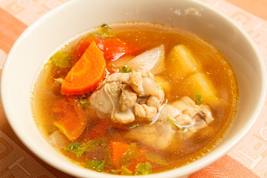 Chicken soup with vegetables.