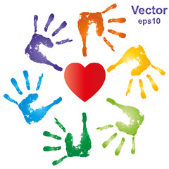 Vector conceptual hand prints and heart