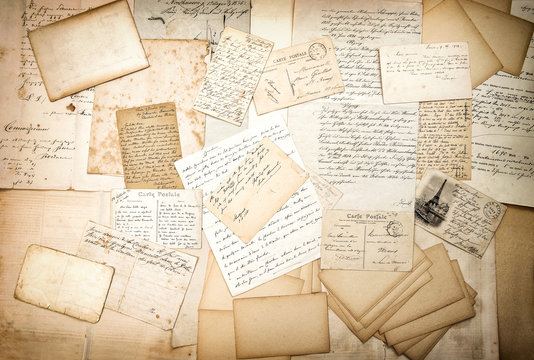 old letters, handwritings and vintage postcards