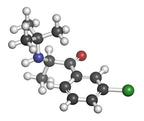 Bupropion antidepressant and smoking cessation drug molecule.