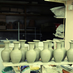 Fototapeta na wymiar handmade clay bowls in pottery