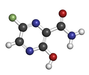 Favipiravir antiviral drug molecule. Used in treatment of Ebola