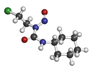 Lomustine brain cancer chemotherapy drug molecule.