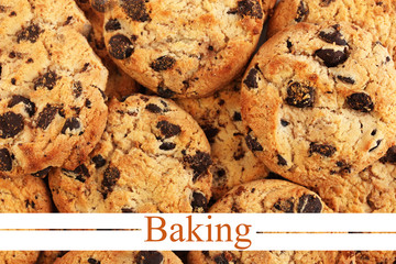Chocolate chips cookies background, baking concept