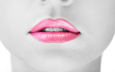 Beautiful make up of glamour pink gloss lips