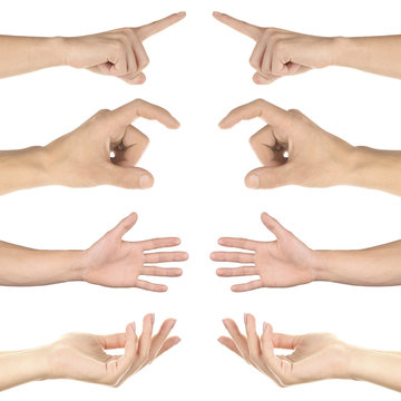 Hand collage, gestures set isolated on white