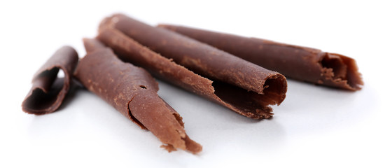 Chocolate curls isolated on white