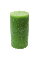 Large green burning candle.Isolated on white - 75315464