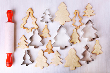 Gingerbread cookies with copper cookie cutter and rolling pin