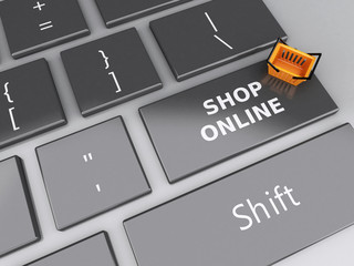 Fototapeta premium 3d Shopping basket on computer keyboard. Online shopping concept