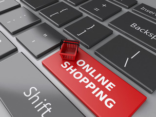 Fototapeta premium 3d Shopping basket on computer keyboard. Online shopping concept