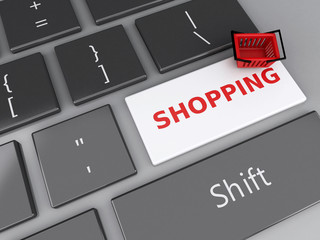 Fototapeta premium 3d Shopping basket on computer keyboard. Online shopping concept