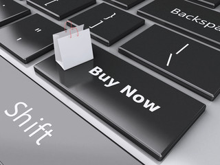 Fototapeta premium 3d Shopping bag on computer keyboard. Online shopping concept.