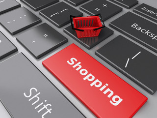 Fototapeta premium 3d Shopping basket on computer keyboard. Online shopping concept