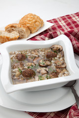 Mushroom Barley Soup with Mini Meatballs