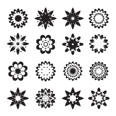 Set of black geometric flowers