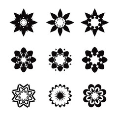 Set of black geometric flowers