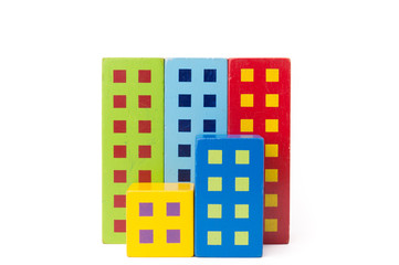 Wooden color blocks build in image of row building