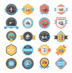 Transportation badge flat design background set, eps10