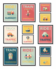 Transportation poster flat design background set, eps10
