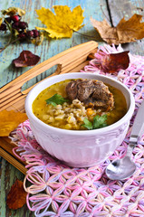 Soup with pearl barley and meat