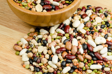 legumes on wood, closeup, background