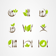 Vector organic food cutlery leaf logo icon