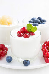 dietary product - assortment yogurt with fresh berries in glass