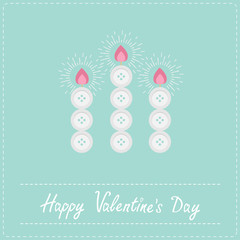 Three candles button blue background  Valentines day  Flat 