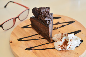 chocolate cake on plate on table