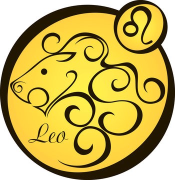 stylized zodiac signs in a yellow circle - leo