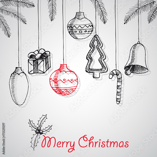 &quot;Merry Christmas hand drawn doodles poster design. With decoratio