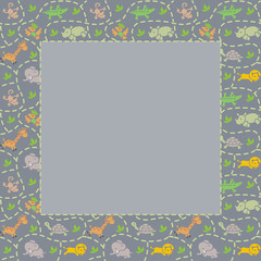 Frame with seamless pattern of funny animals
