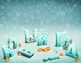 Inscription of large ice letters New Year