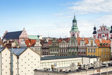 Historic Poznan City buildings located on a main square