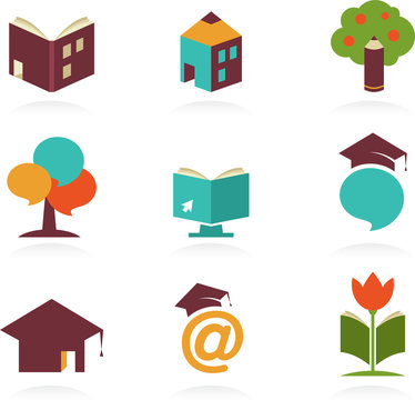 Education icons and symbols, online learning, graduation concept