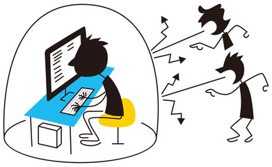 閉じこもって人の意見を無視する男性