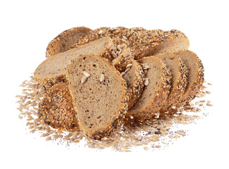 Slices whole grain bread decorated with natural cereals