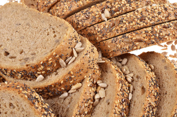 Slices whole grain bread.Macro with shallow dof.