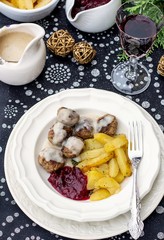 Swedish meatballs coated in creamy gravy